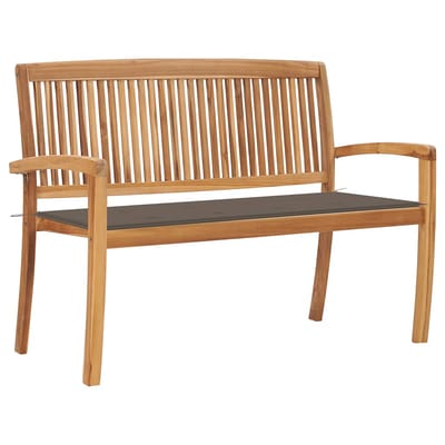 vidaXL - Tuinbank - stapelbaar - met - kussen - 128,5 - cm - massief - teakhout