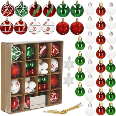 Springos Kerstballen | 42 Stuks | 3/4/5/6 cm | Rood/Groen/Wit