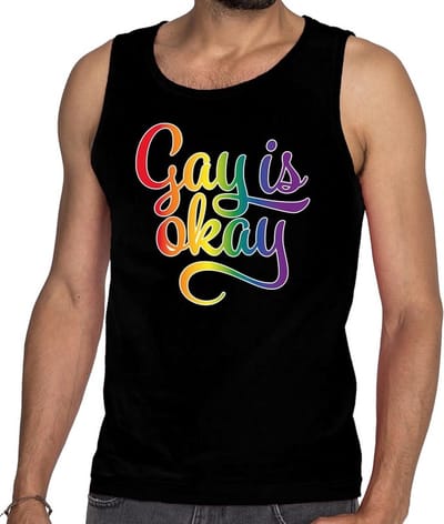 Gaypride gay is okay tanktop/mouwloos shirt - zwart regenboog singlet voor heren - gaypride S