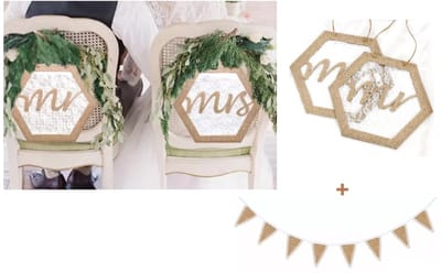 Stoeldecoratie Huwelijk Jute kant Mr& Mrs- Stoel versiering met vlaggenlijn jute Bruiloft Vintage - Youhomy feestartikelen- Wedding decor JuteHuwelijk - Feest - Wedding
