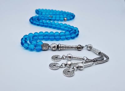 Handgemaakte tesbih "Tasbih" natuursteen " Blauwe kwarts " - Aantal kralen 99 - Diameter kralen 8MM - met metaal tassel "Cirkels" - Een mooi cadeau-idee