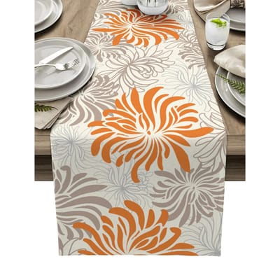 Oranje Chrysantenbloemen Linnen Tafelkleden Commode Sjaals Keuken Eettafel Lopers Feest Bruiloft Decoraties 150x33cm