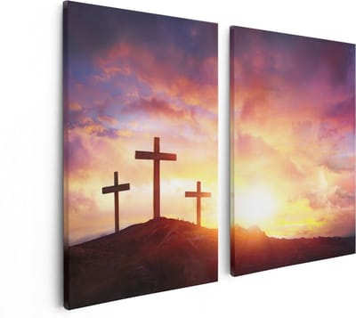 Artaza Canvas Schilderij Tweeluik Kruisiging van Jezus Christus - Drie Kruisen - 80x60 - Foto Op Canvas - Canvas Print