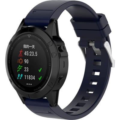 Strap-it Siliconen sport glossy bandje geschikt voor Garmin Fenix 9 (43mm) / 9 Pro (43mm) 8 - 43mm / Fenix 7s (Pro - Solar - Sapphire Solar) / Fenix 6s (Pro - Sapphire) / Fenix 5s (Plus - Sapphire) / Epix Pro (Gen 2) 42mm - Donkerblauw