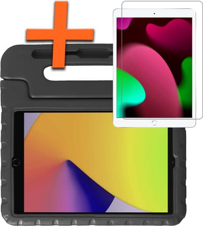 Hoesje - Geschikt voor Apple iPad 7 (2019) - 10.2 inch - 7e Generatie - Met Screenprotector - Kinderhoes Shockproof Bumper - Kidsproof Case - Tablet Hoes - Kinder Hoes Cover - Zwart