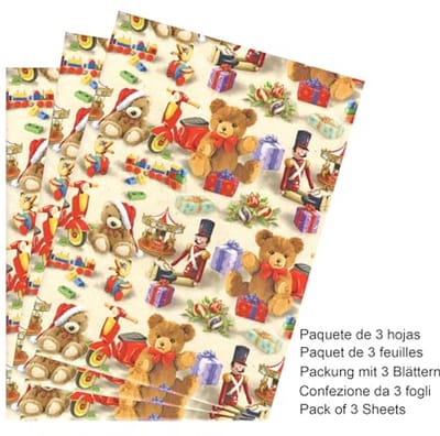 Kerst Cadeau Inpakpapier Set van 3 Vellen - 90 x 65 cm
