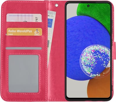 Hoes - Met Pasjeshouder - Geschikt voor Samsung Galaxy A52s 5G - Luxe Bookcase Portemonee - Flip Case - Kunstleer Book Case - Flipcase - Book Cover - Walletcase - PortemonneeHoes - Donkerroze