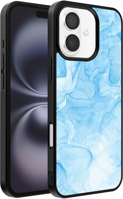 Smartphonica Telefoonhoesje Geschikt voor iPhone 16 Plus met marmer opdruk - TPU backcover case marble design - Lichtblauw geschikt voor iPhone 16 Plus