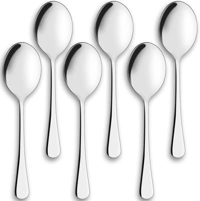 Set van 6 RVS Serveerlepels voor Soep, Salade en Rijst – Ideaal voor Buffet en Feesten, 25 cm