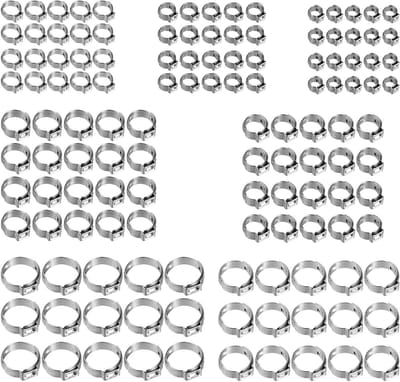 Hoge kwaliteit slangklemmen set van 130 stuks, 6-21 mm, roestvrij staal, voor buizen en slangen, ideaal voor diverse toepassingen