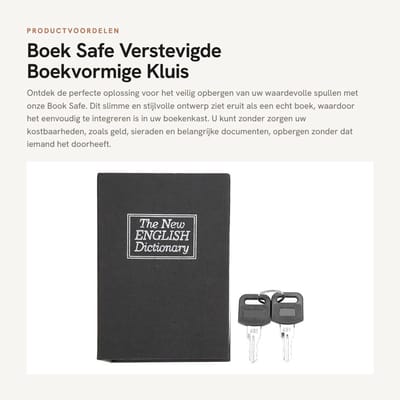 Dailygoods- Boeksafe Met Combinatielock - Stalen/Plastic Kluis - Verstevigd - Voor Waardevolle Spullen - 11.5 x 8 x 4.5 cm - Inclusief Sleutels - Versteekboek