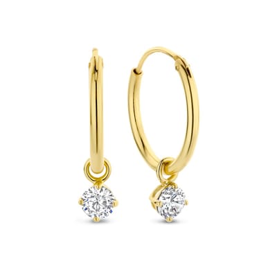 New Bling 9NB-1206 Zilveren Oorringen met Zirkonia hangertje 3mm - Wit - 15 mm - Zilver - Verguld/Goud op Zilver