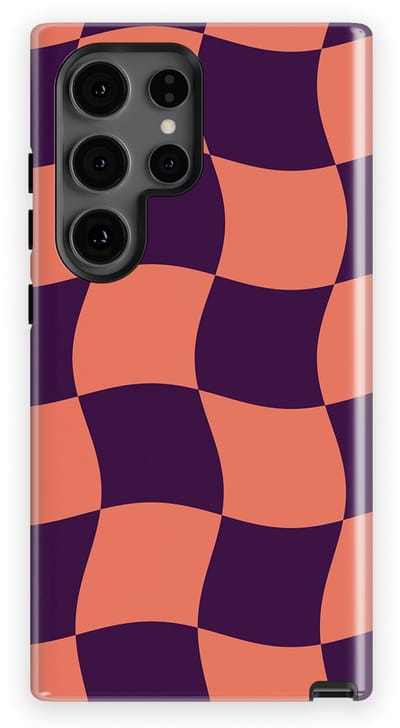 Checkered Warp Hoesje Samsung Galaxy S24 Ultra | Geschikt Voor Mag | Uniek Design Hoesje | Beschermhoes Samsung Galaxy S24 Ultra Check Flame