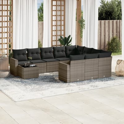 vidaXL - 11-delige - Loungeset - met - kussens - poly - rattan - grijs