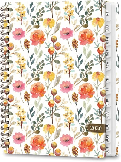 Planner 2026 - Week Maand Agenda - Academische Planning - Gedetailleerde Indeling - A5 Formaat - Geschilderde bloemen
