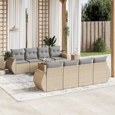 vidaXL - 9-delige - Loungeset - met - kussens - poly - rattan - beige