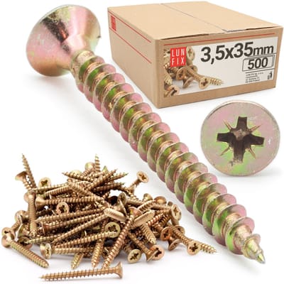 LUN FIX - Universeelschroef 3,5x35 mm - 500 stuks - Kruiskop PZ2 - Verzonken kop - Houtschroeven