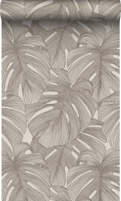 Origin Wallcoverings behang 3D-motief bladeren warm grijs - 50 x 900 cm - 347914