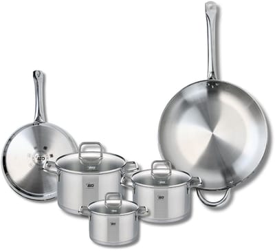 Set van 2 Koekenpannen 24 en 32 cm en 3 kookpotten 14, 16 en 20 cm Elo Profi Citrin