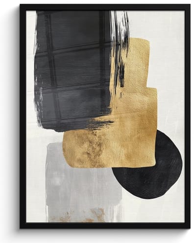 Poster in lijst - Fotolijst 60x80 cm - Posters - Goud - Rechthoeken - Cirkels - Abstract - Posterlijst zwart - Decoratie - Wanddecoratie woonkamer - Muurdecoratie slaapkamer