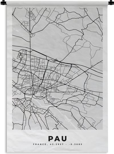 Wandkleed - Wanddoek - Stadskaart - Frankrijk - Kaart - Pau - Plattegrond - 120x180 cm - Wandtapijt