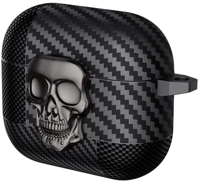 Telestore - Hoesje geschikte voor AirPods Pro 3 - TPU carbon zwart hoesje Beschermhoes - Shockproof AirPods Pro 3 Cover - AirPods Pro 3 Hoesje - Geschikt voor Apple Airpods Pro 3 - zwart schedel skelet - carbon TPU cover