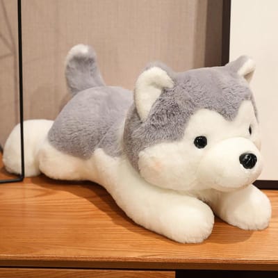 304050Cm Schattige Husky Hond Pluche Speelgoed Knuffeldier Zacht Kawaii Liggend Bruine Huisdier Puppy Kussen Poppen Speelgoed Voor Kerstcadeau 30cm grijze kleur