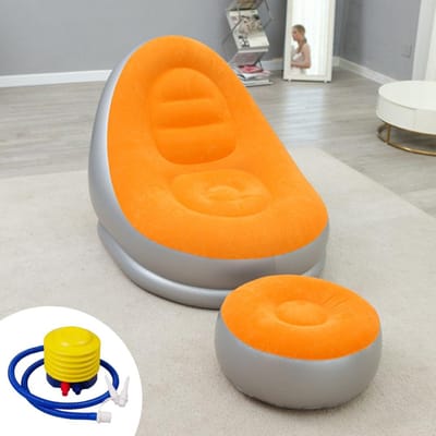 Chaise gonflable inclinable pour couple, canapé avec repose-pieds, pour la maison, l'extérieur, le jardin, les chaises de terrasse pour se reposer 116x98x83cm orange
