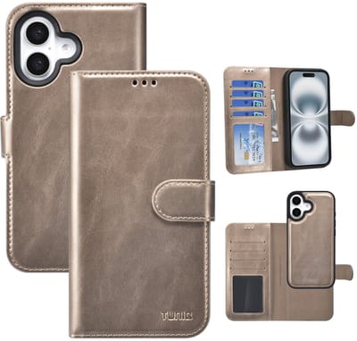 2in1 Backcover & Portemonnee Hoesje met Pasjeshouder voor 3 pasjes - met afneembaar magnetisch hoesje iPhone 16 - Goud