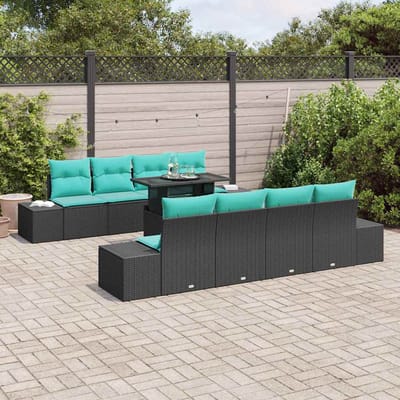 vidaXL - Tuinbank - Set - 7 - st - 6-Aantal - zitplaatsen - Zwart - en - Turkoois
