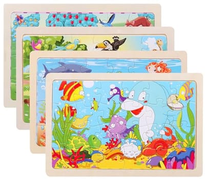 Educatieve Dierenpuzzel voor Kinderen 3-5 Jaar - Houten Puzzels met 24 Delen - Leuke Dieren Scènes voor Kleuters