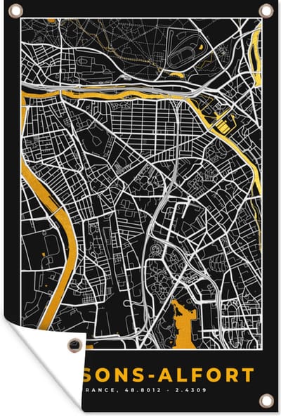 Muurdecoratie Plattegrond – Kaart – Stadskaart – Frankrijk – Maisons-Alfort - 120x180 cm - Tuinposter - Tuindoek