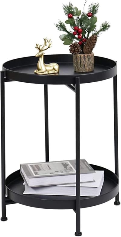 Ronde Bijzettafel van Metaal met 2 Etages voor Woonkamer, Balkon en Slaapkamer - Ø36 cm
