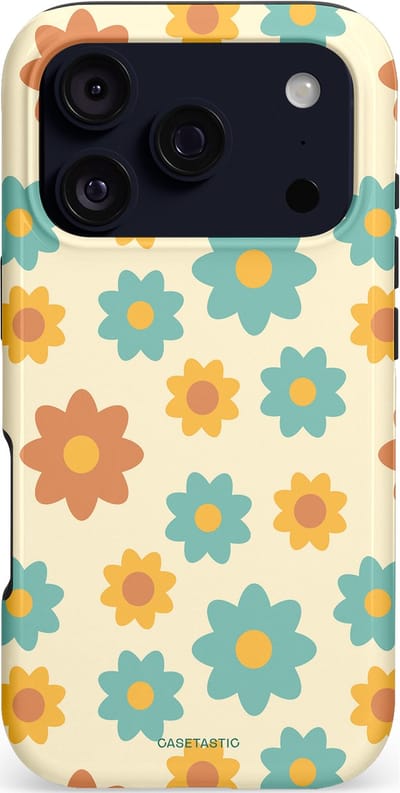Casetastic hoesje geschikt voor Apple iPhone 17 Pro - MagSafe - Dubbellaagse bescherming - Retro bloei - Fashion Case - Crème Mintgroen Goud Perzik