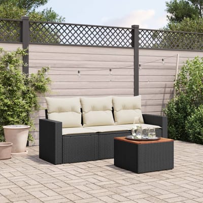 vidaXL - 4-delige - Loungeset - met - kussens - poly - rattan - zwart