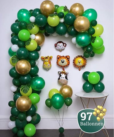 Sellaio® Ballonnenboog Jungle – groene ballonnen - Jungle Versiering Verjaardag – Jungle Thema – Ballonnen Set – Safari Feestversiering – Complete Set 97 Ballonnen met Pomp