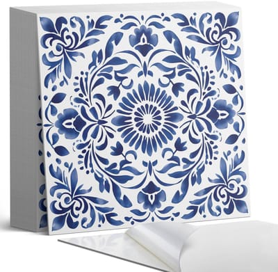 Coloray Plaktegels - Bloemenpatroon met ornamenten Zelfklevende Tegels - 20 cm x 20 cm - Blauw Plaktegels - 20 stuks - Vierkant PVC Tegels - Plaktegels Badkamer - Plaktegels Vloer - Vinyl Tegels - Wandtegel Zelfklevend