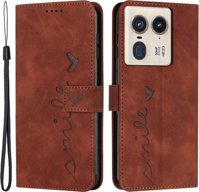 Coverup Hoesje - Geschikt voor Motorola Edge 50 Ultra Hoesje - Coverup Smile Book Case - Bruin
