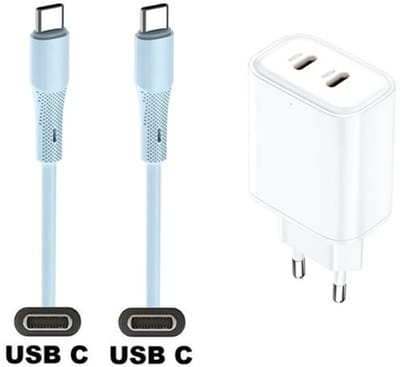 35W super snellader met 2 poorten USB C en USB C + 1,0m USB C naar C kabel. Universele PD lader. Oplader adapter past op JBL Go 3, Go 4, Free 2, Flip 5 / 6, Charge 4 / 5, Tour One / One M2 / One Pro 2 / One Pro plus, Extreme 3 / 4