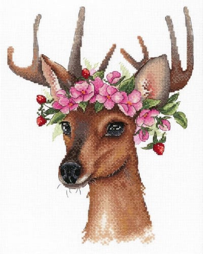 Borduurpakket - Hert Met Bloemen