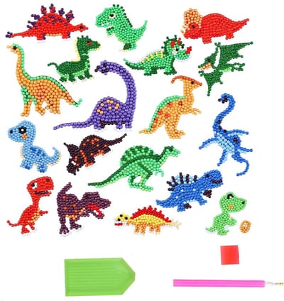 Dailygoods- Diamant Schilderij Dinosaurus - 18 Stuks - DIY Kit - Verf met Diamanten - Decoratie voor Kids - Milieuvriendelijke Harsboor - Diamant Schilderpakket