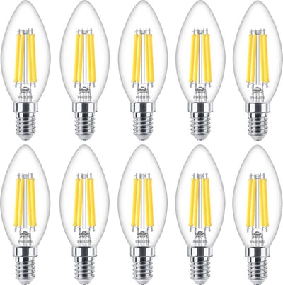 10 stuks | Philips LED kaarslamp 3.4W/927 470lm Helder Dimbaar | Beste kleurweergave | E14 | Extra Warm Wit | 3.4 watt | 15.000 Branduren