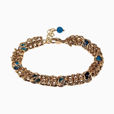 20-23cm x 9mm Schakelsarmband Dames - Verguld RVS-Ringen - Gefacetteerde Blauwe Natuurlijke Agaatstenen - Verstelbaar Armband