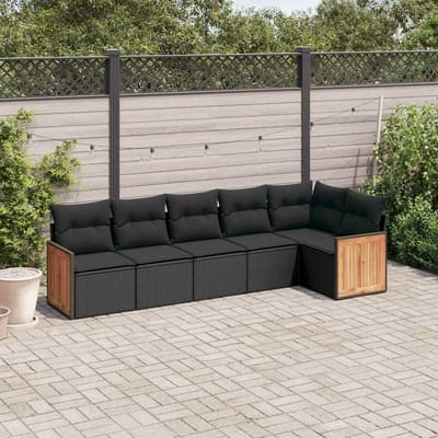 vidaXL - 6-delige - Loungeset - met - kussens - poly - rattan - zwart