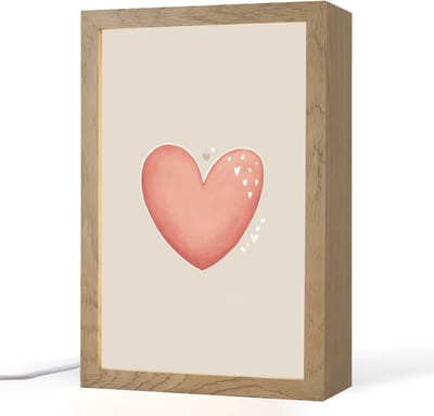 Nachtlampje 20x30 cm - Kinder lampje - Rood - Hart - Beige - Tafellamp kinderkamer - Slaapkamer lamp - Bedlamp kinderen - Kinderlampje stopcontact - Wandlamp babykamer - Nachtlampjes