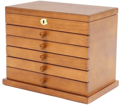 Venzor - Luxe Sieradendoos – 6‑Laags - 29,5x18,5x25cm - Hout – PU Leer – Met Spiegel & Slot – Grote Sieraden Organizer voor Ringen, Kettingen & Oorbellen