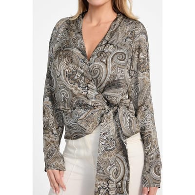 GUESS Alanis Wrap Ls Blous Floral Paisley Taupe Taglia: 40 | Maglie a manica lunga Outlet | Donna | Nero
