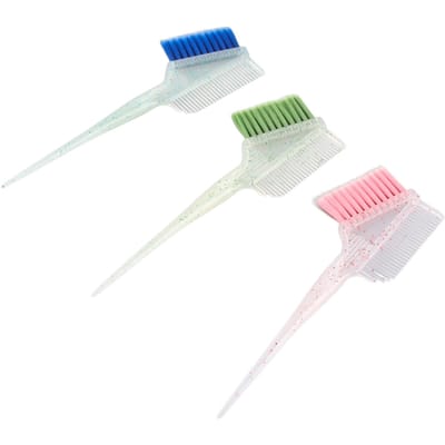 3 stuks Dubbelzijdige Haarkleurborstel Kam Zachte Nylon Haar Highlighting Borstel Applicator met Glitter white
