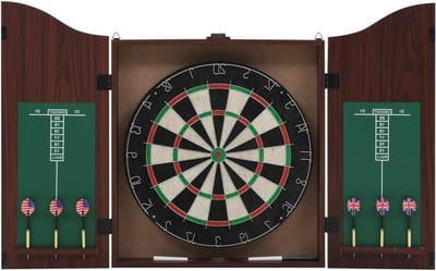 Dartbord met Kast - Dartspel Set - Huiselijk Vermaak - Inclusief 6 Darts - 45 cm Diameter - Zwart