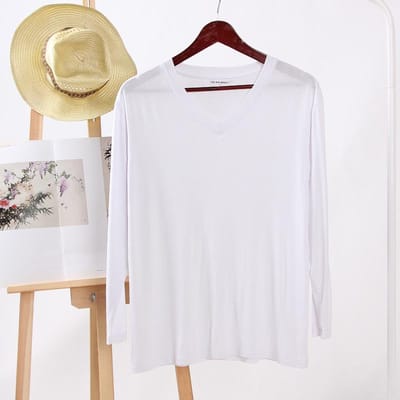 Nieuw Lente en Zomer Heren T-shirt Modal Effen Kleur V-hals Lange Mouw Onderhemd Pyjama Eenvoudige Huisdienst Slaap Tops XL white